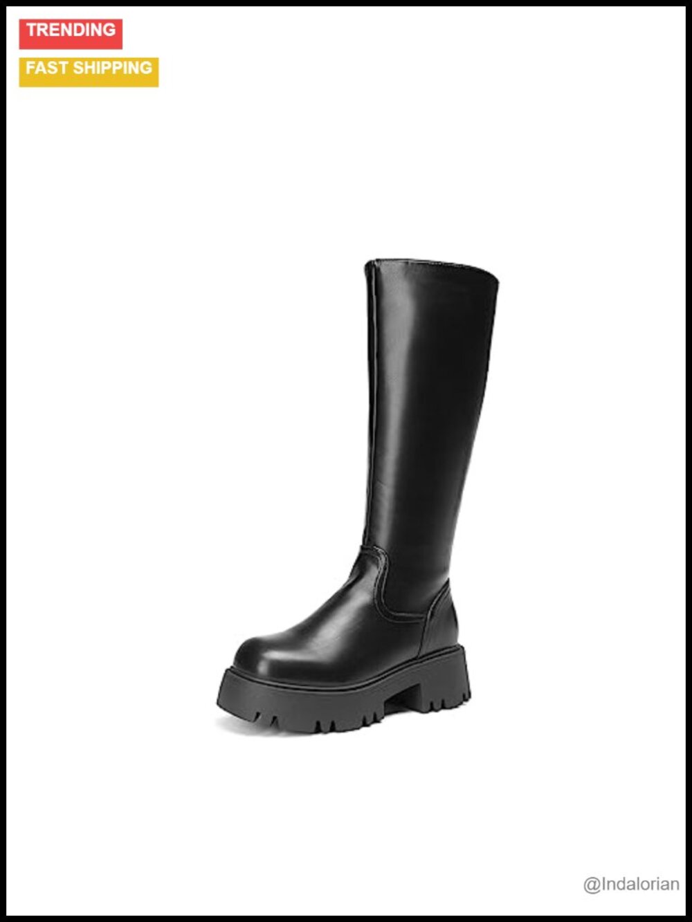 Women's Knee High Platform Chunky Boots Side Zip PU Upper Lug Sole
